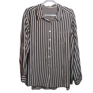 Jane and Delancey Brown and White Striped Boyfriend Button-Up Back Shirt Sz 2X
